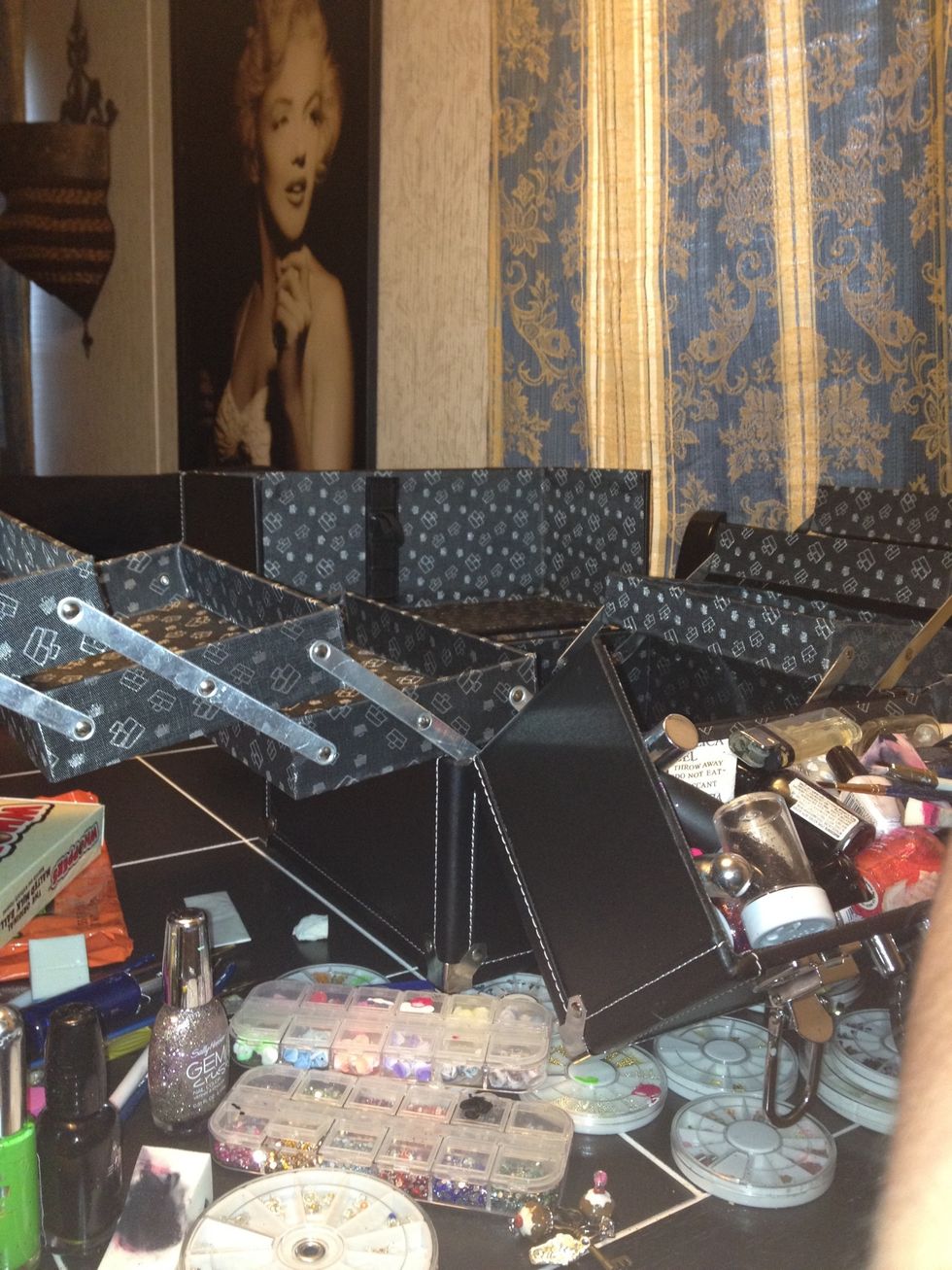 So here is where the magic happens. Maybe thats why it's so messy. I decided to organize my caboodle. This cost me only $30. I love it! I take it on house calls and at home :)