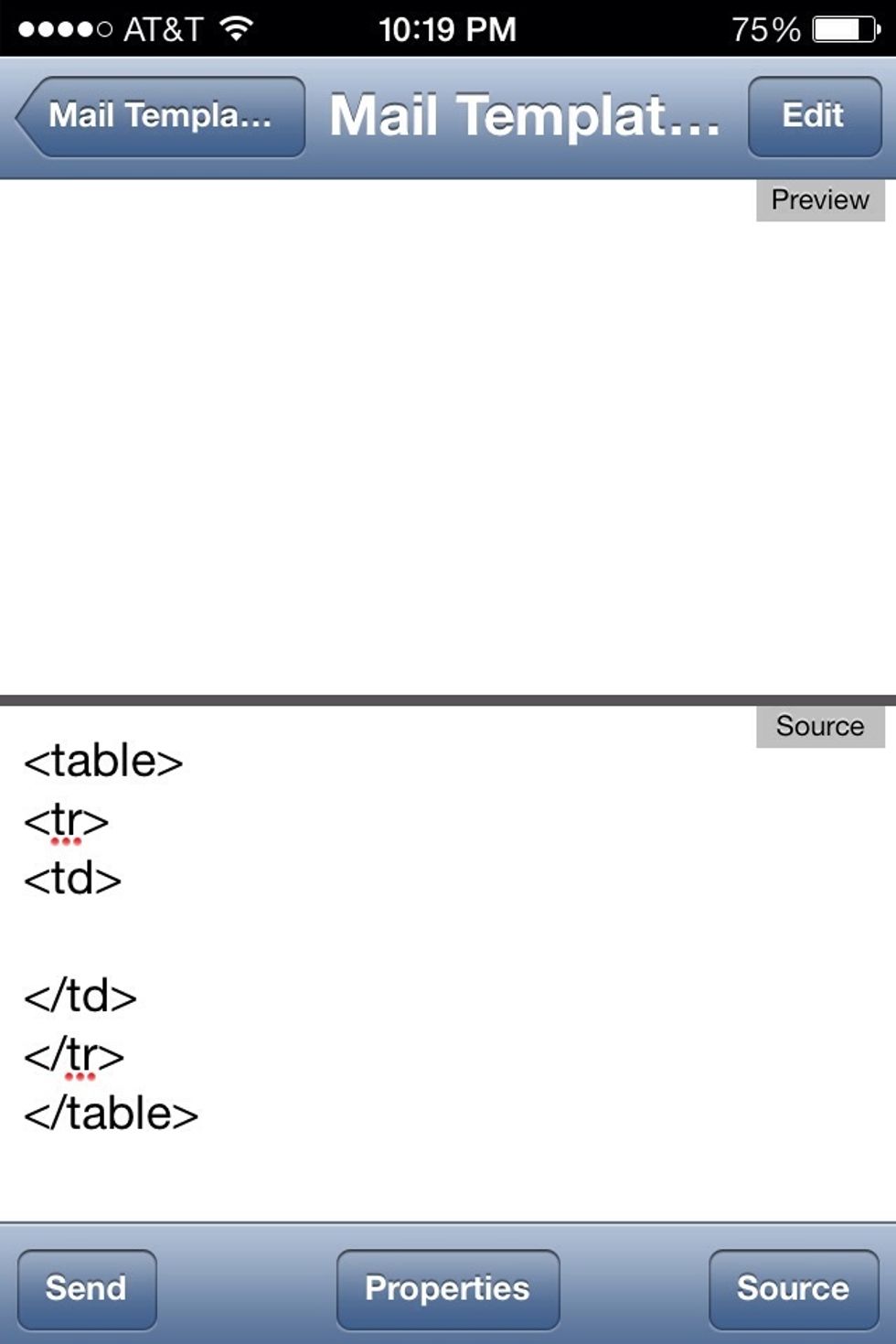 So here we have the tags for a table. But no content between them. So let's add some. Again. This will make sense in a moment.