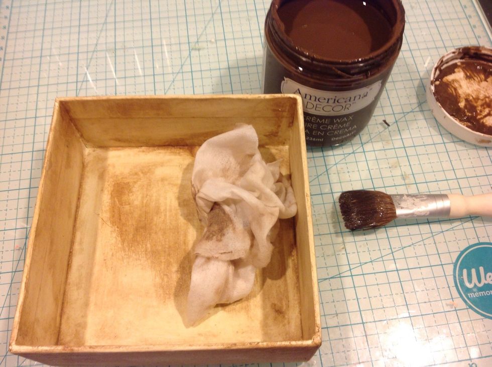 So I brushed the wax on. Then used a baby wipe to rub off the excess and give it a grain texture.