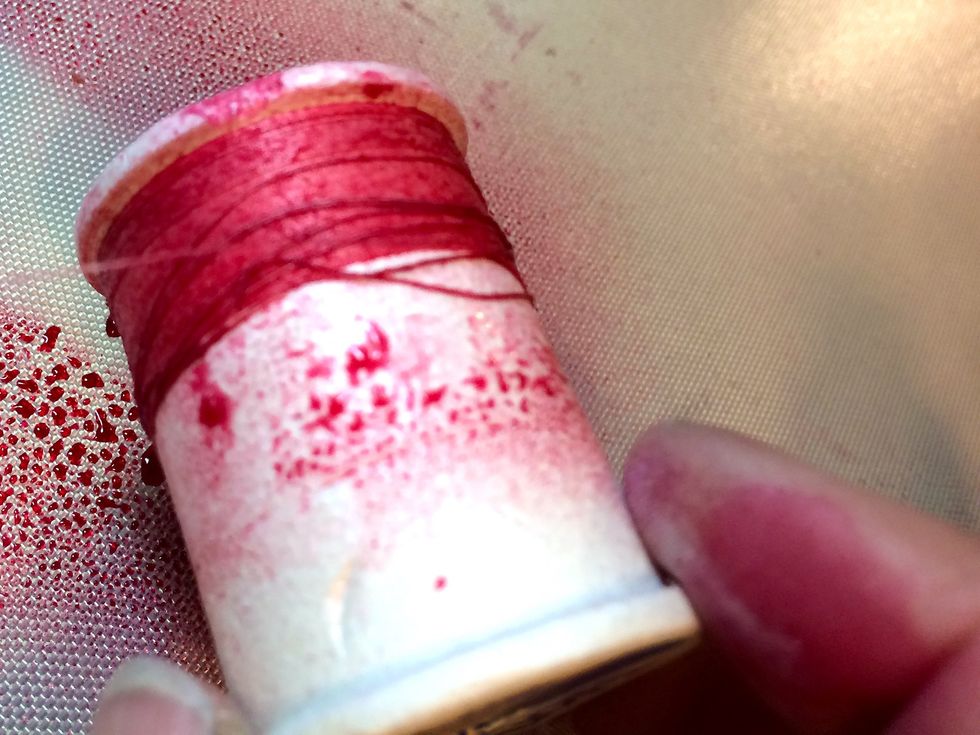 So, I just sprayed the thread, straight onto the spool, with Barbie Colorations Spray.