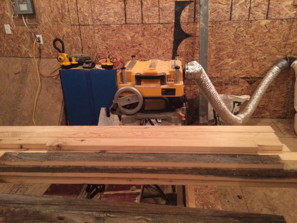 So I sent them though a planer. I got them all down to 3/4" thick. Plane one side only. There were some pieces that are smaller than 3/4", but that's okay. It will give the inside a cool look!