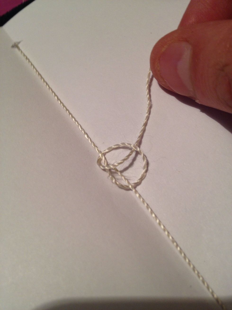 So I started and stopped using this same knot in the book. I just went around the stitched strings making a simple knot and using a bit of glue to secure the knots so they don't untie.