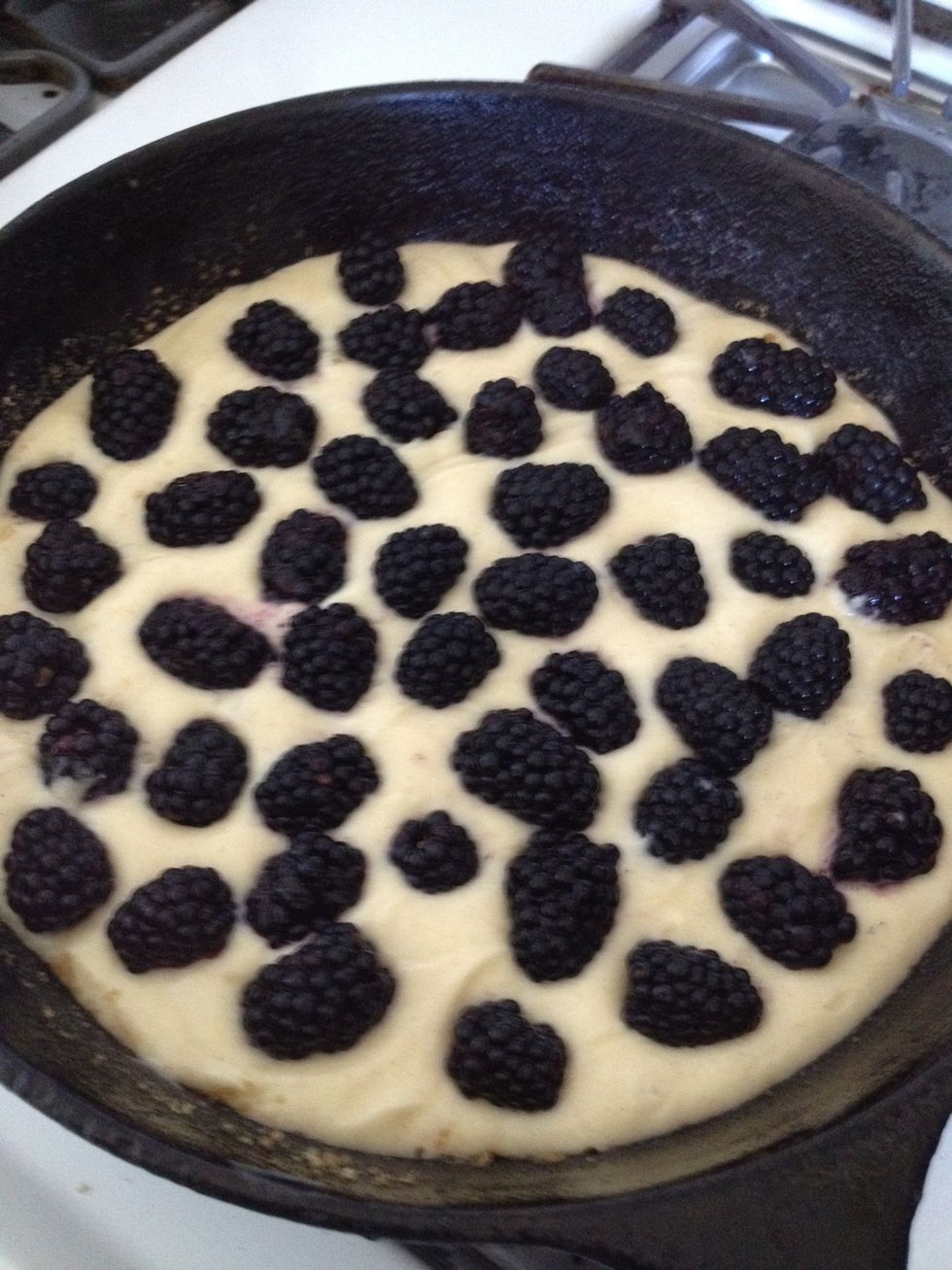 So it looks like this more or less depending on your taste. Less blackberries means you'll have a firmer cake. I'm using more because I'm going for a mushier cake.