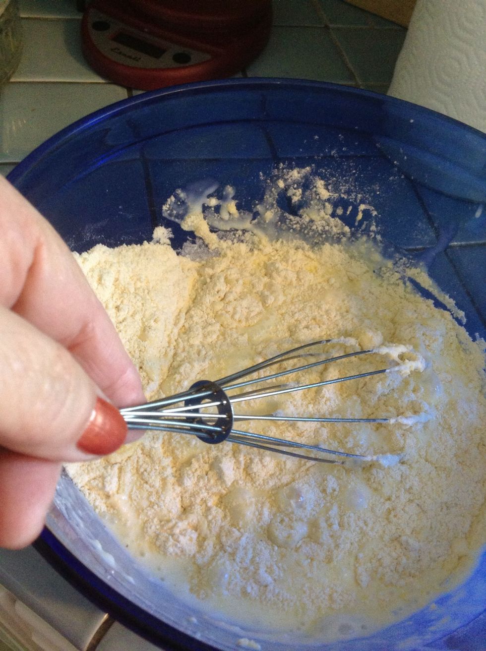 So just stir it enough to mix it all together. I also added finely minced green onions to half of the batter. Sorry, no photo of that. They added some great flavor but it is optional.