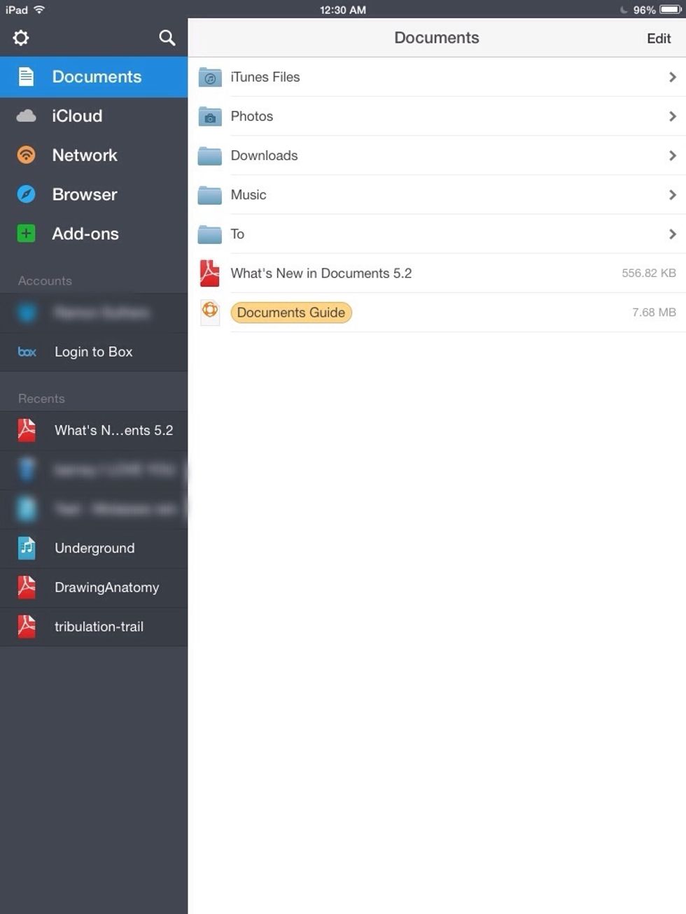 So, make sure you are connected to your wifi and open the documents app. Go to settings (the gear at the top left.)