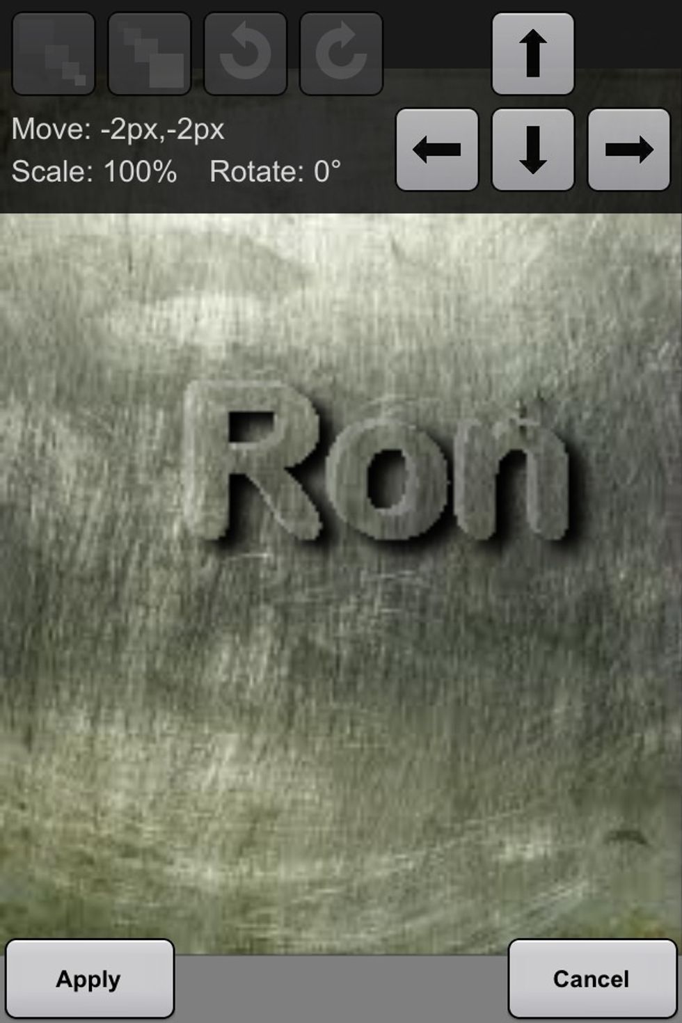 So move the brightened text layer slightly left and up to give the edge of the text a hint of a glare as real metal would have if it was pushed out.