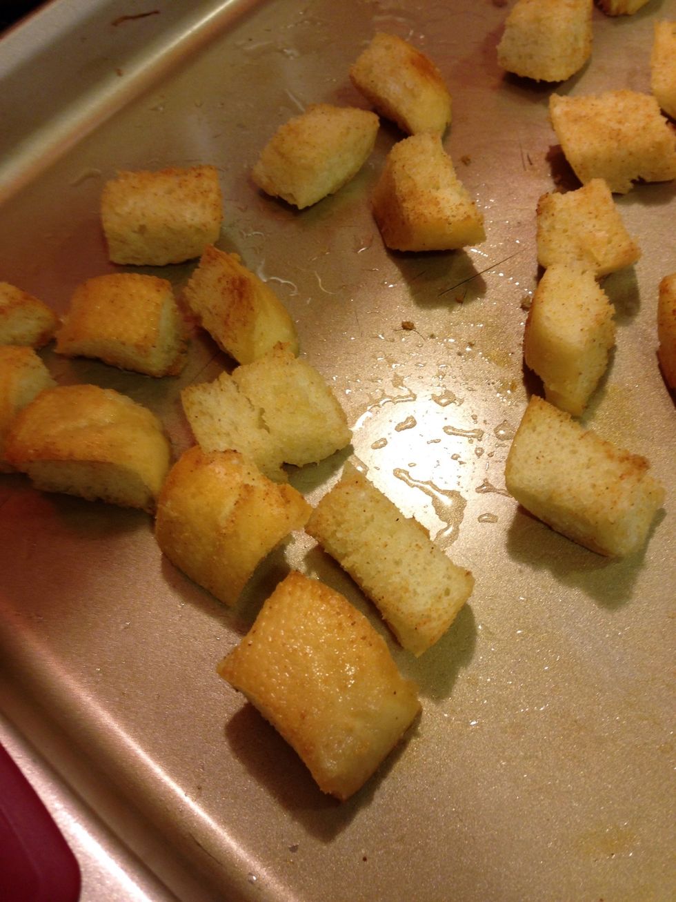 So much flavor in a cube of bread! Fresh croutons always taste best! Now set them aside