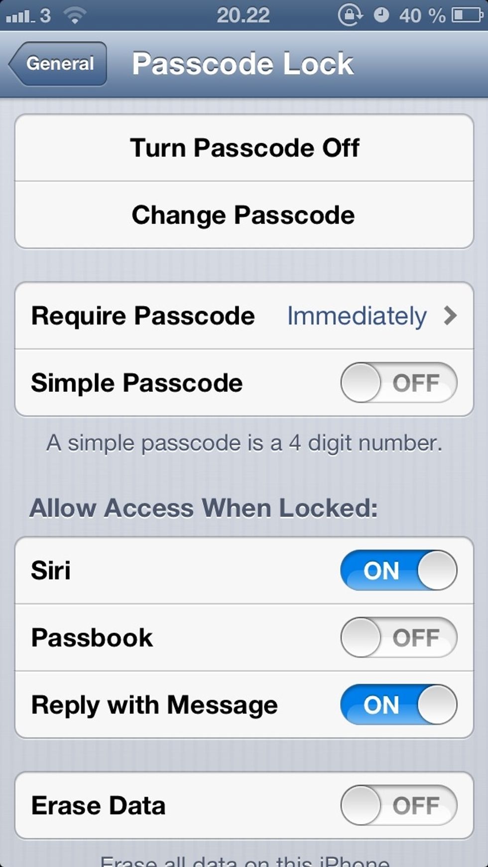 So now "simple passcode" is off.