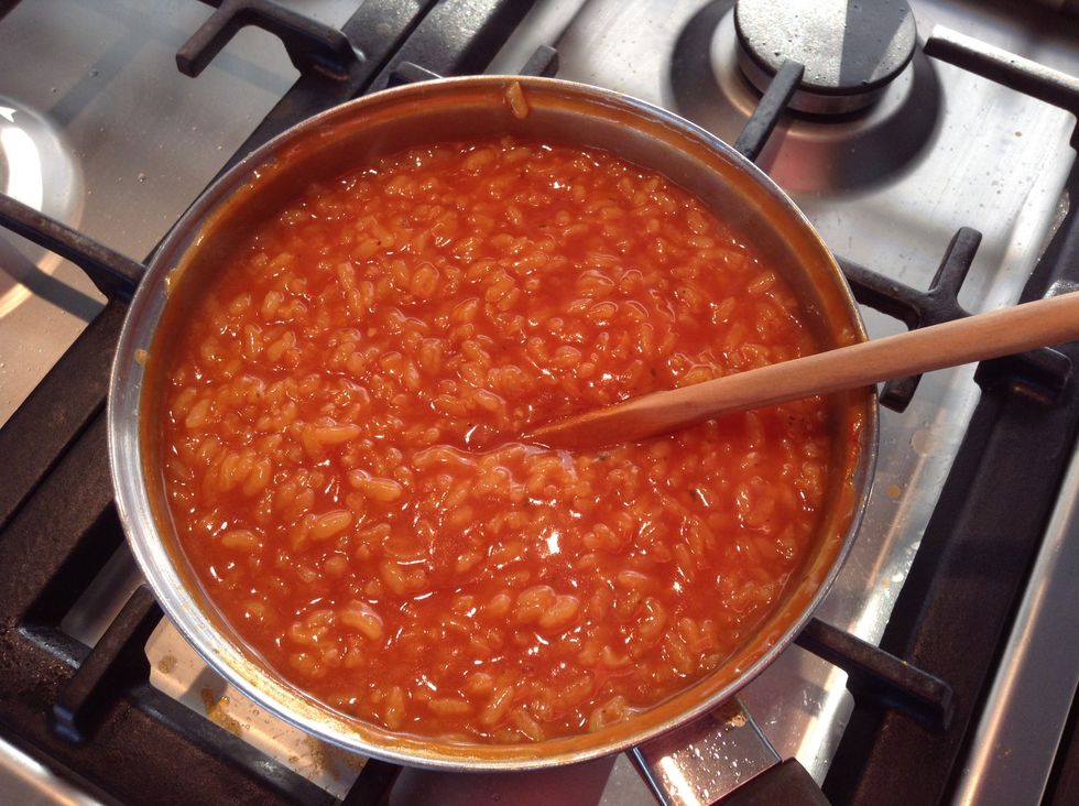 So now the rice has absorbed all the chicken stock.