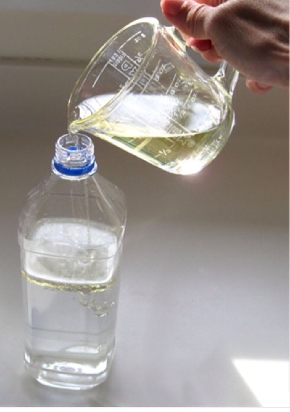So now you may put the food oil into the water!