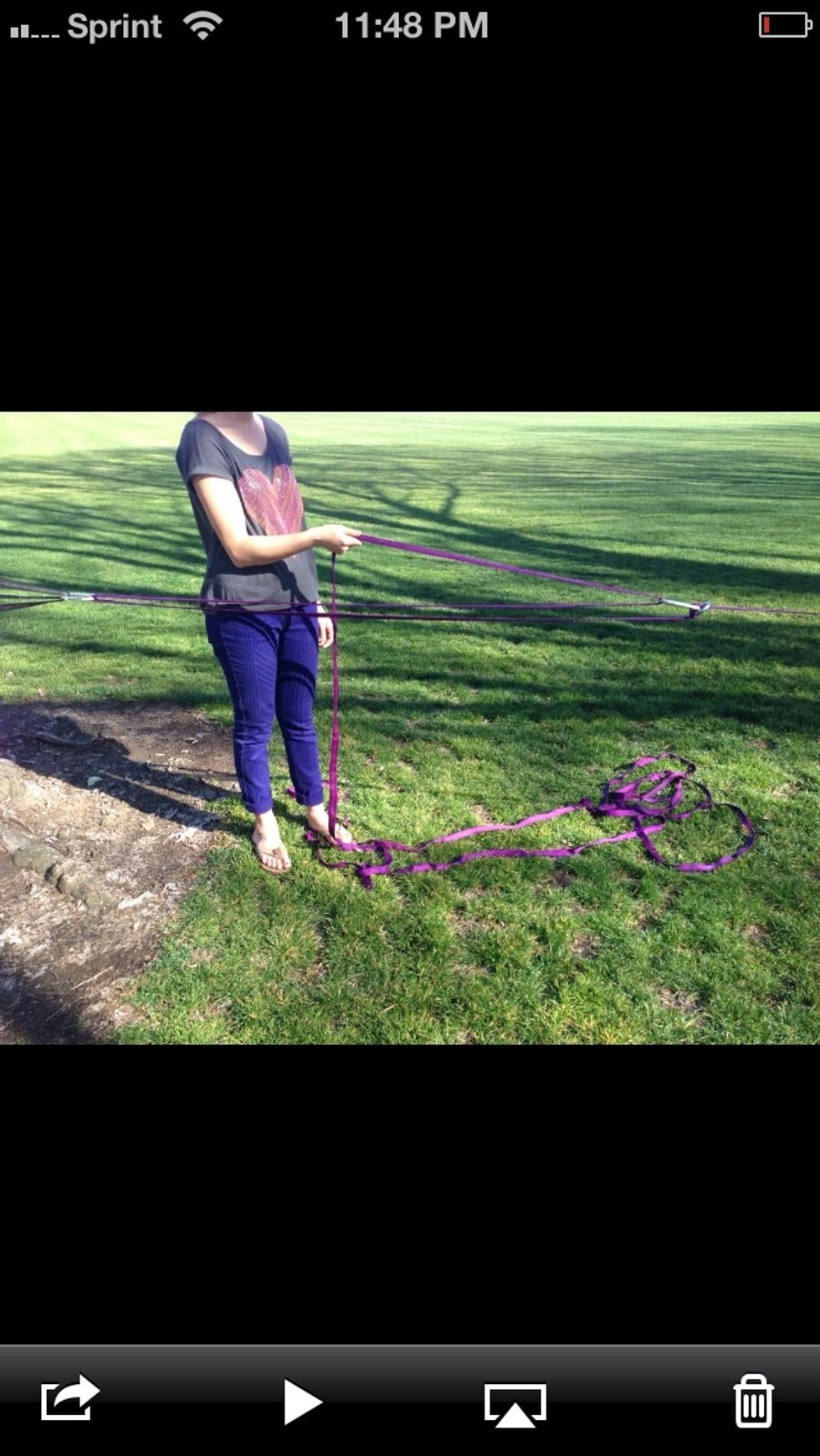 So repeat step 1 on the other post (C3). Take the webbing and loop it through C3 attached to the second post. Have the webbing enter from the bottom and loop back through C2 also through the bottom.