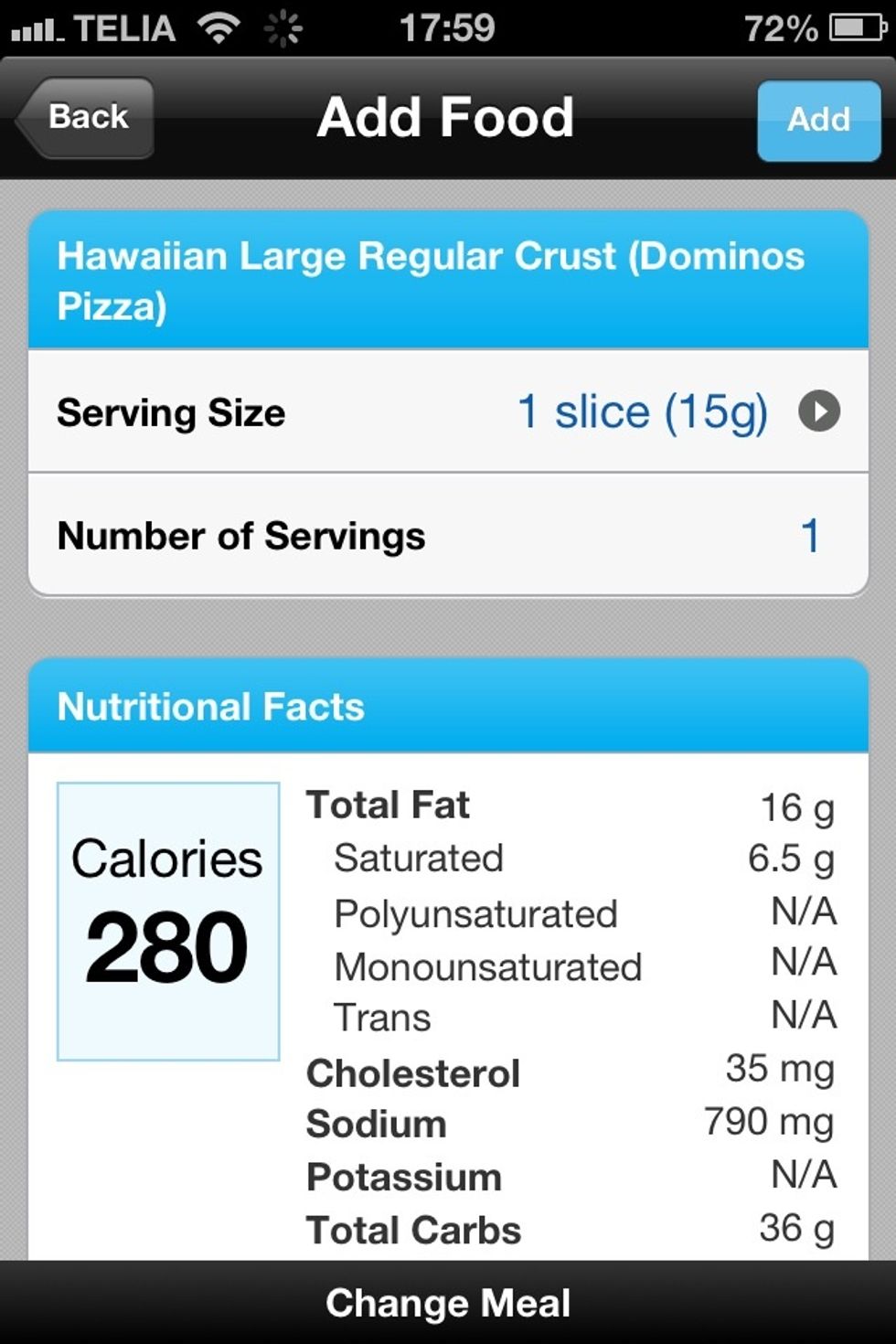 So this is 1 slice of dominos Hawaiian pizza large size, not too bad it seems. But this is 1 slice, how many of you eat half of it or even the whole thing. Easily done.. But did you know this..