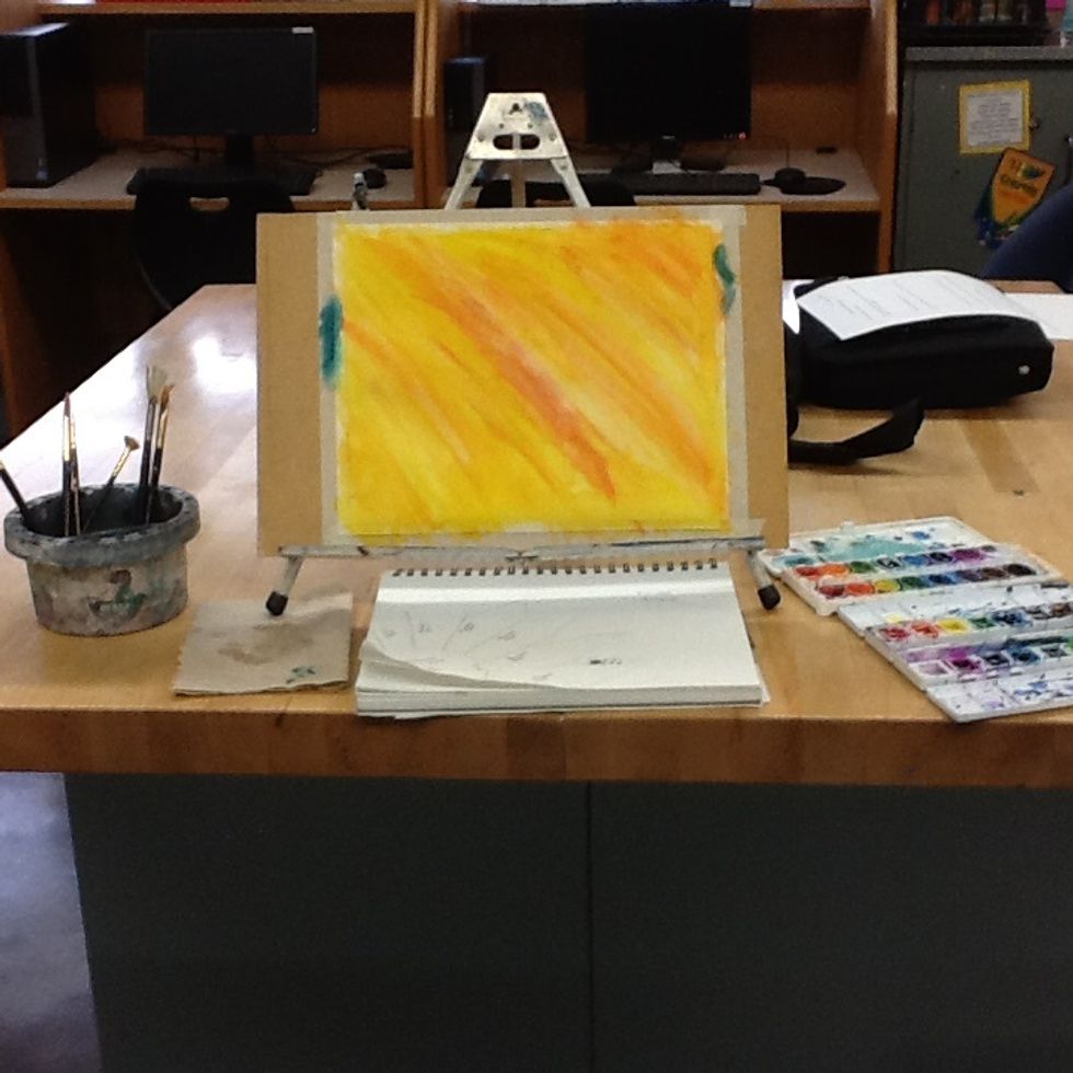 So this is my station. I blended yellow, orange and a tint of red for my background.