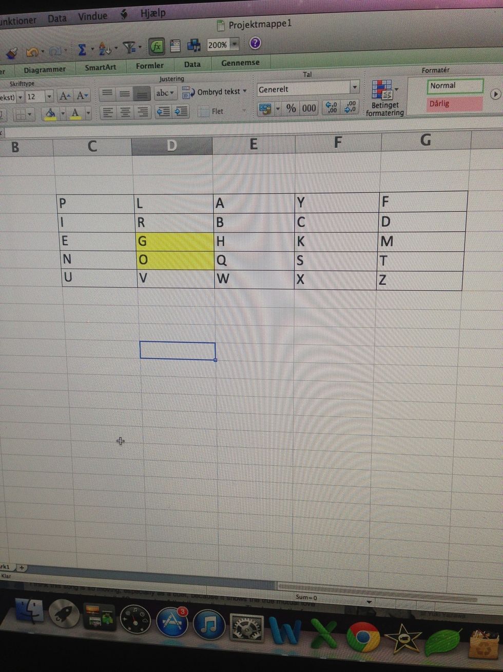 So we want to encode GO. To encode we need to go DOWN. So G becomes O even though it is one of the letters we want to encode. So O becomes V.