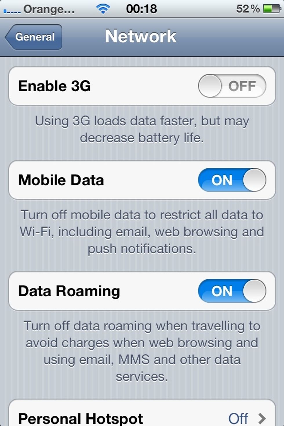 So when your not using it turn it OFF just swipe left over the ON button to the right of the enable 3G icon at the top of the page. just swipe right over the OFF button to back on when you need it.