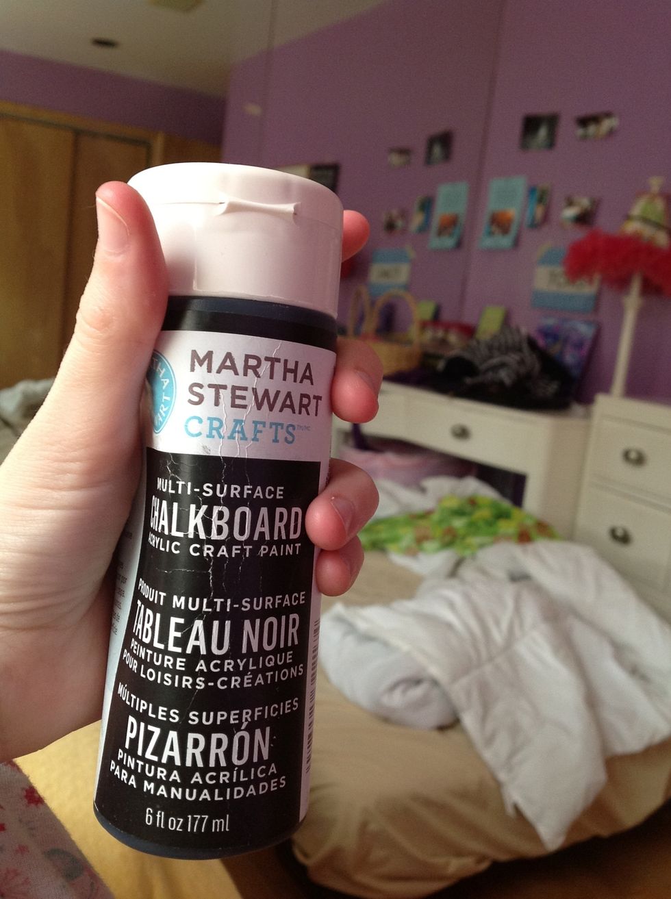 So you're basic supplies are a paintbrush (get a thick one but not the kind you paint walls with), and chalkboard with a standard mug make sure it's plain and yes they can be different colors