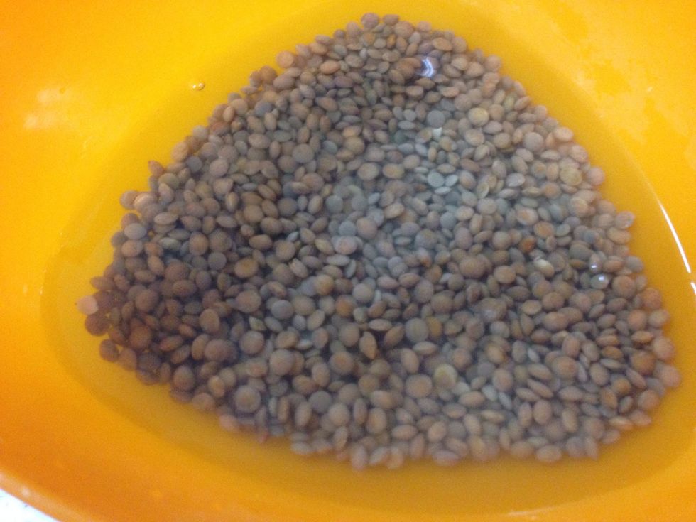 Soak 1/2 cup of Brown lentil in a water about 1 hour--------------------  \u0646\u0636\u0639 \u0661/\u0662 \u0643\u0648\u0628 \u0645\u0646 \u0627\u0644\u0639\u062f\u0633 \u0641\u064a \u0627\u0644\u0645\u0627\u0621 \u062d\u0648\u0627\u0644\u064a \u0633\u0627\u0639\u0629