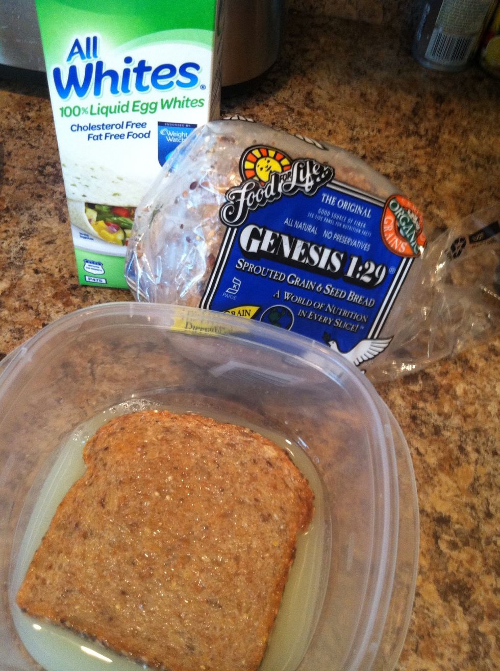 Soak bread in egg whites for 3-4 minutes. Add 1 tsp to egg whites now for even more coconut flavor.