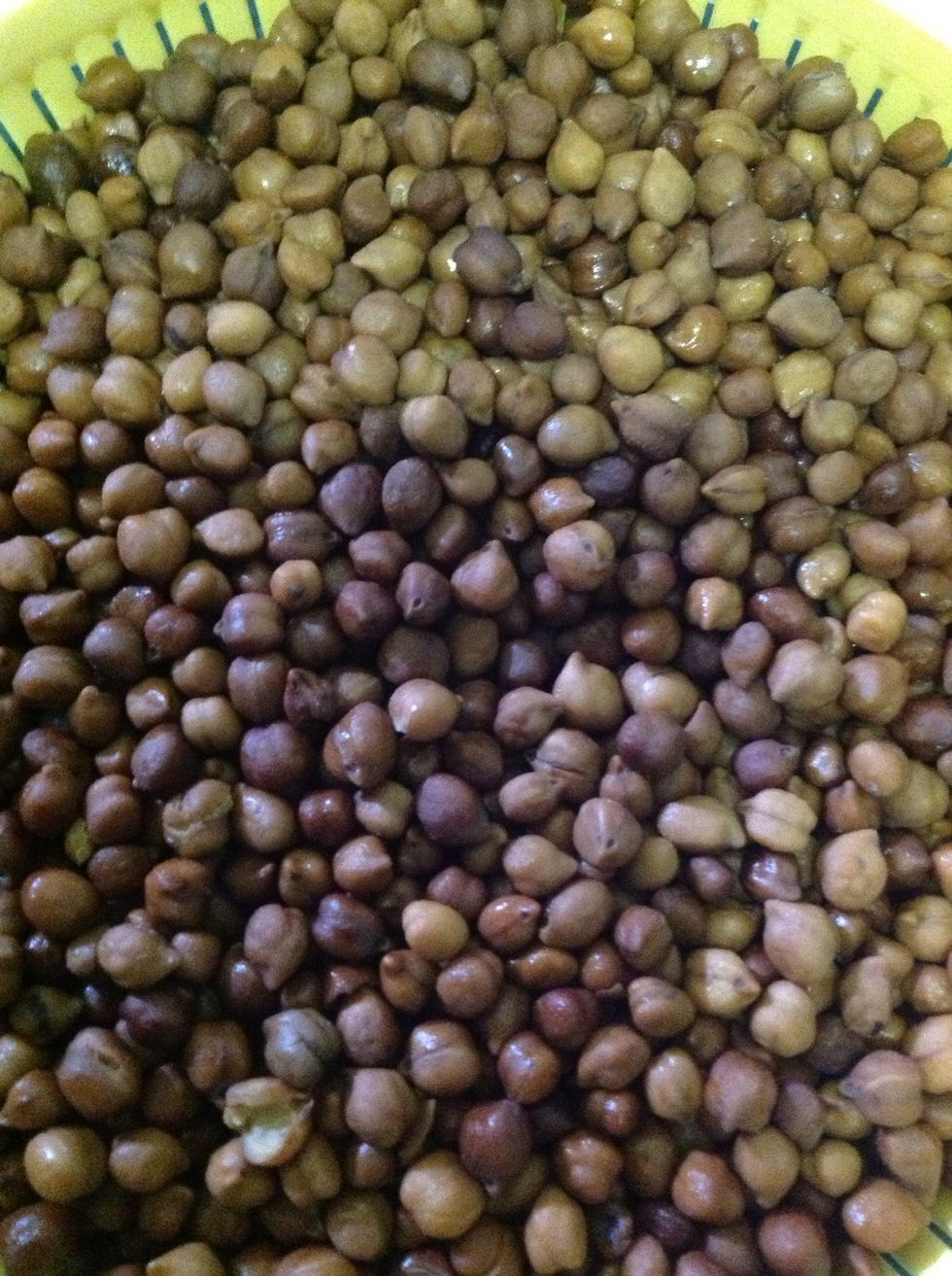 Soak chickpeas overnight. Cover in water. Rinse out the next morning and boil until cooked. Follow same guide as you would cook any beans. Just before you remove off heat, add in salt.