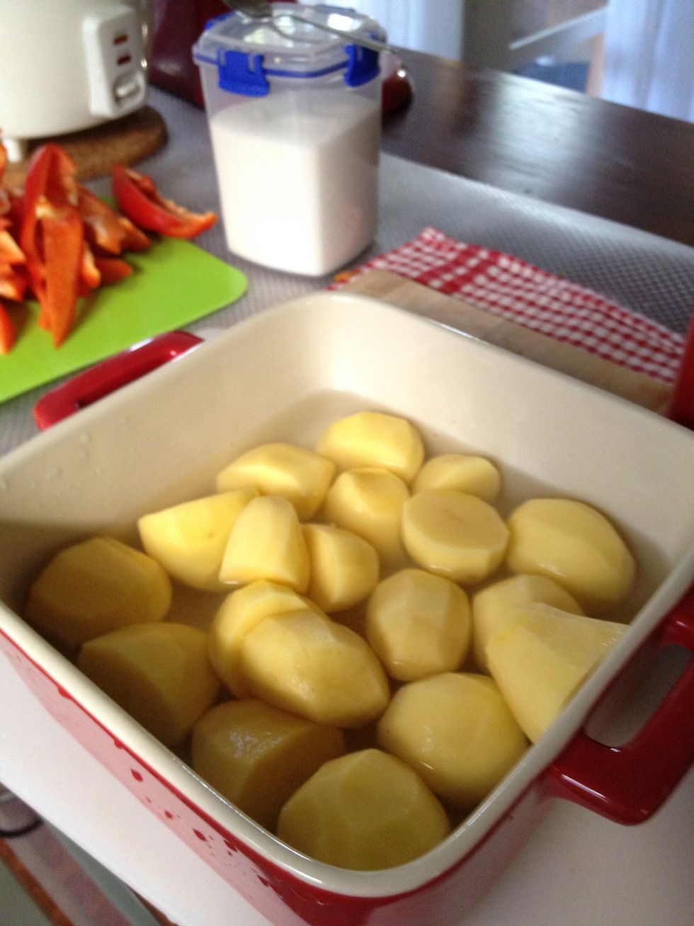 soak in water while peeling to prevent browning