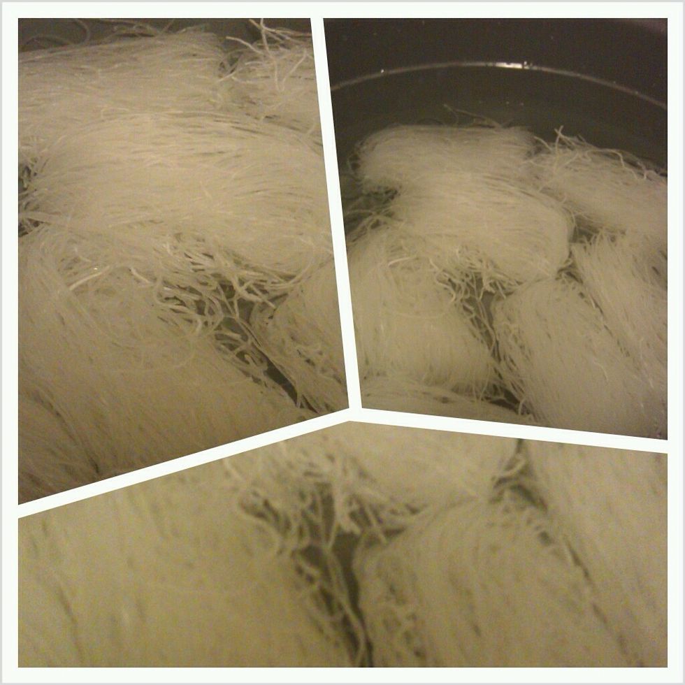 Soak the bean thread noodles in warm water.