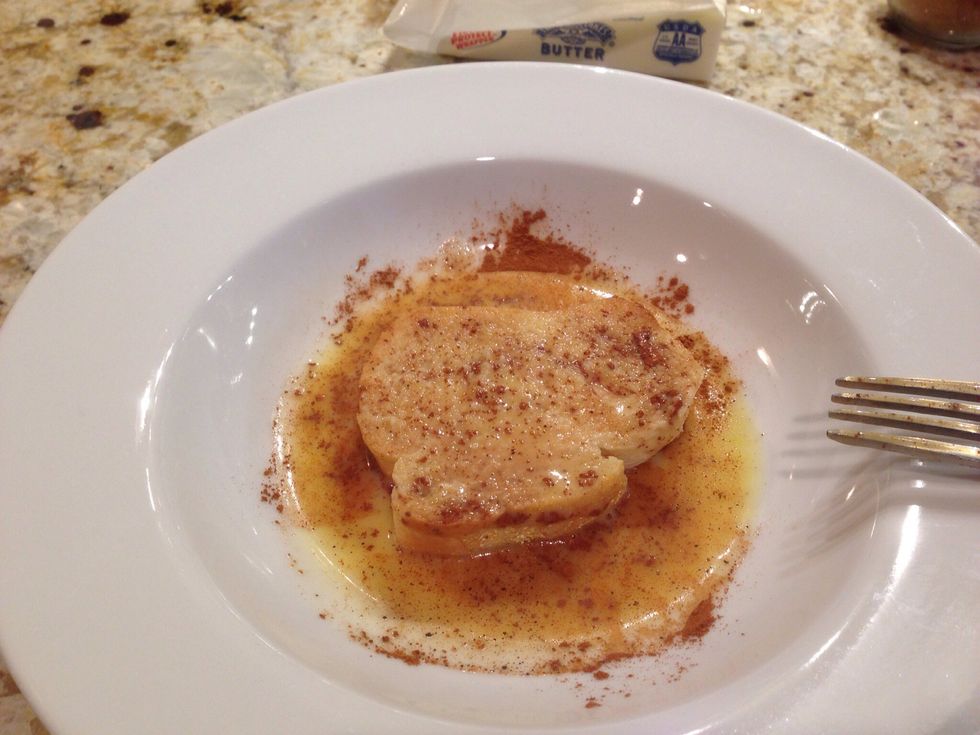 Soak the bread in the cinnamon and nutmeg mixture.