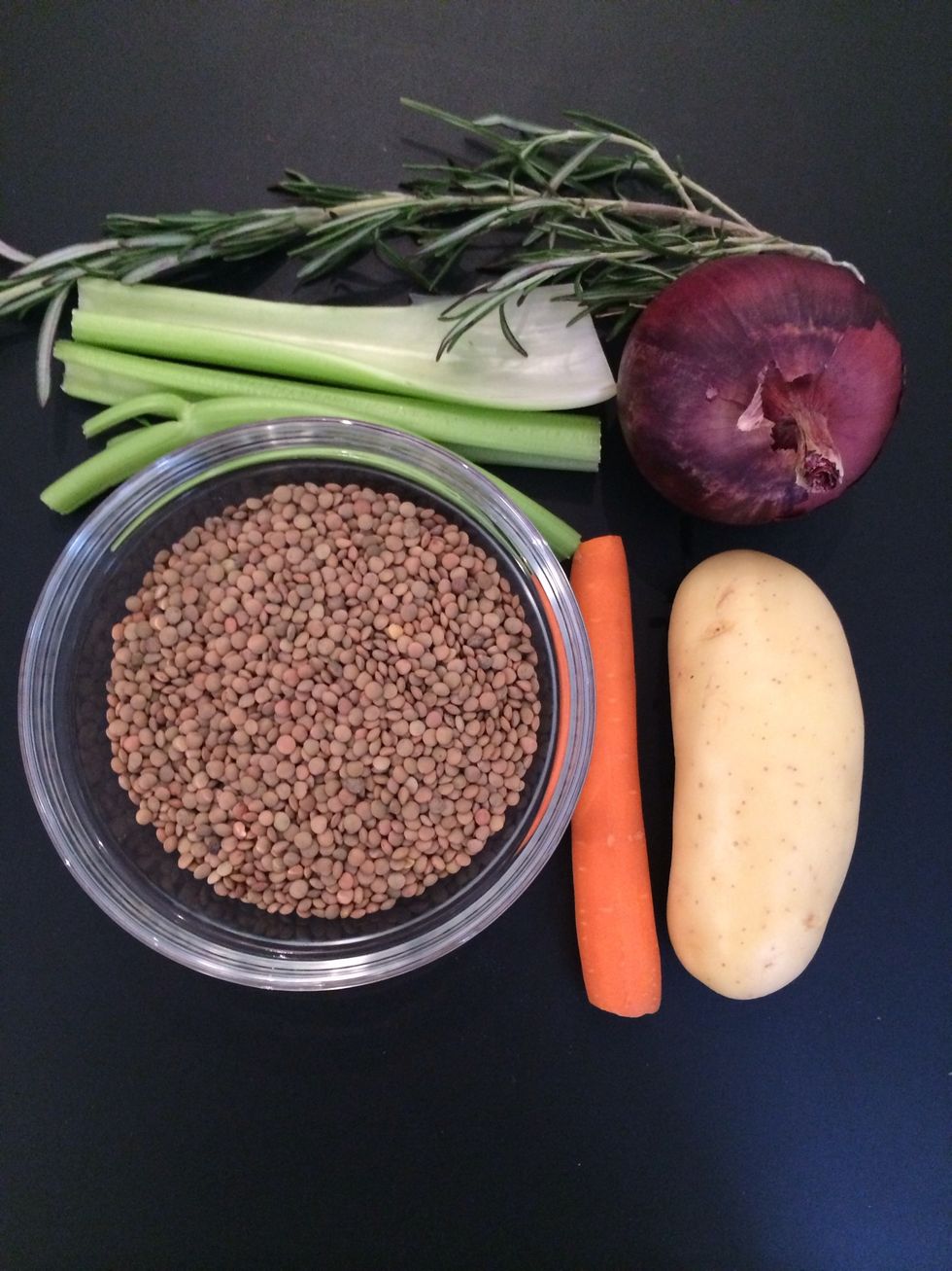 Soak the lentils the night before Cook in cold water (no salt at this stage) put the usual aromatic ingredients...or what you have. + 1 peeled and diced potato + 1 diced onion.
