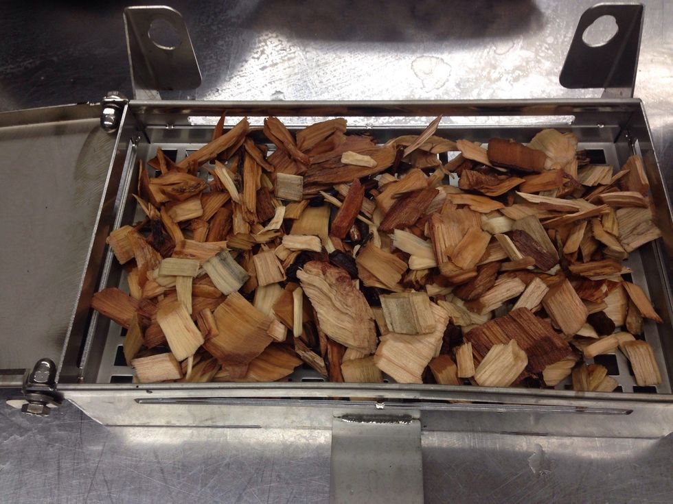 Soak wood chips for 10 minutes and add to smoker box.