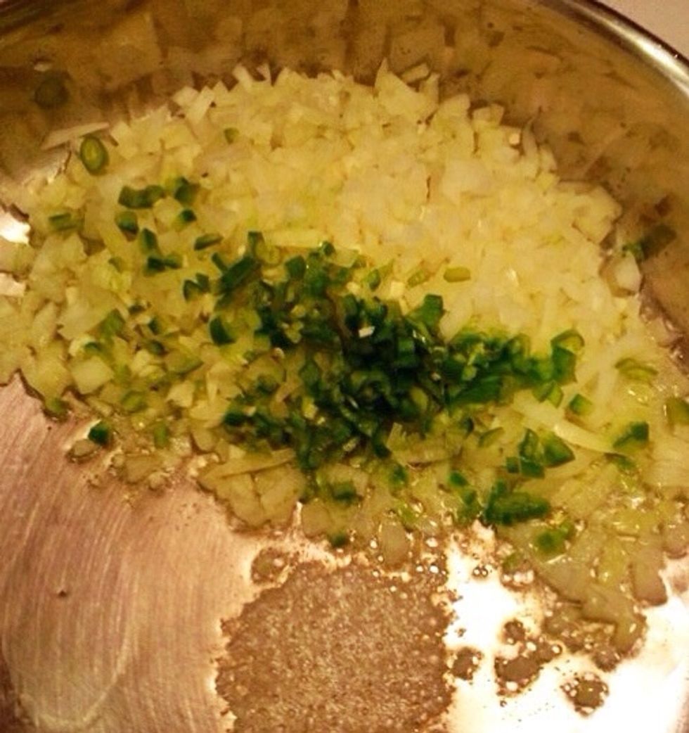 Soften the onion, garlic and green chili with..