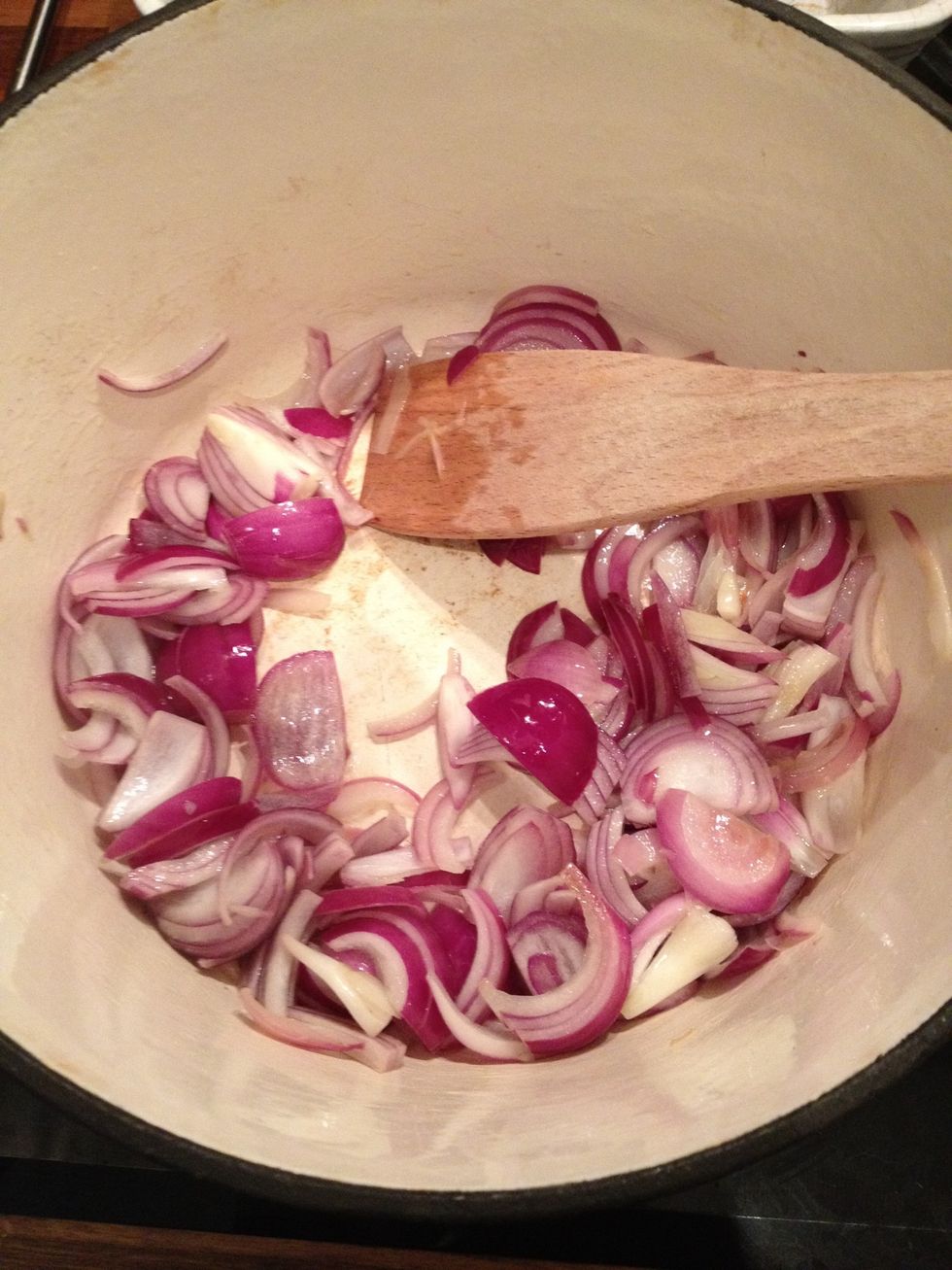 Soften the onions over a medium heat with some butter.
