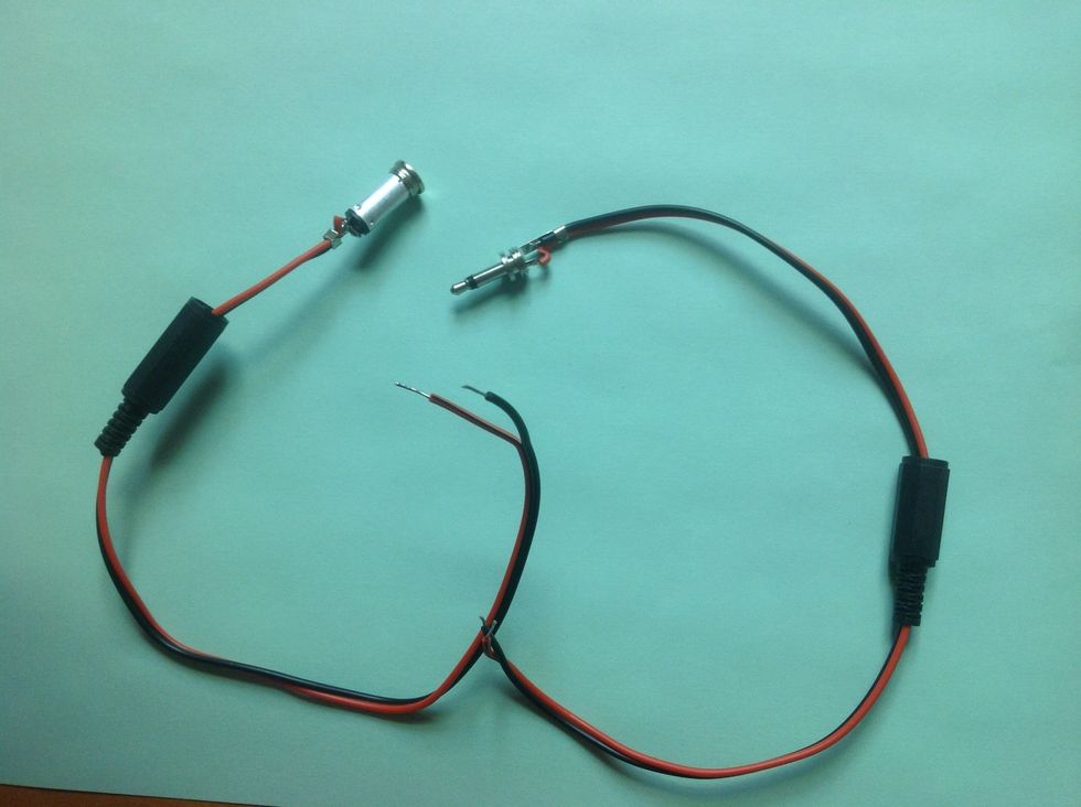 Solder approx. 18 inches of wire to both the plug and jack.  Leave the ends of both stripped.