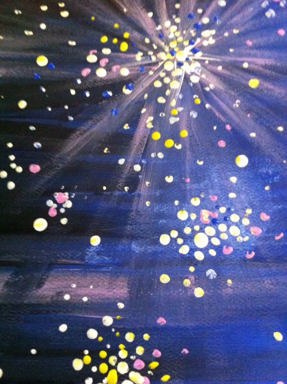 Some areas will need to have concentrated color and dots to create the sense clumps of stars. There should also be variation in the sizes and colors of your dots.