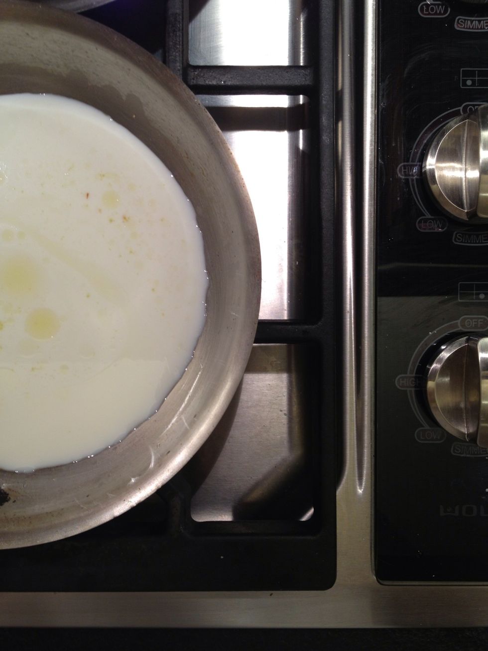 Some milk in the olive oil pan.
