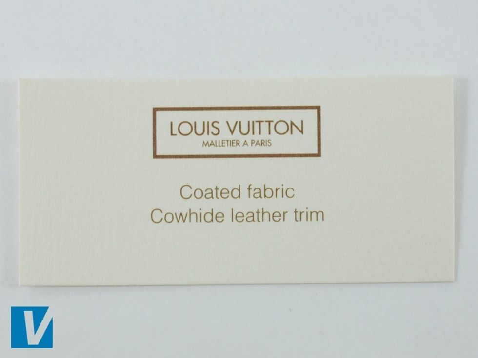Some new Louis Vuitton handbags are accompanied by a small card detailing the materials used.
