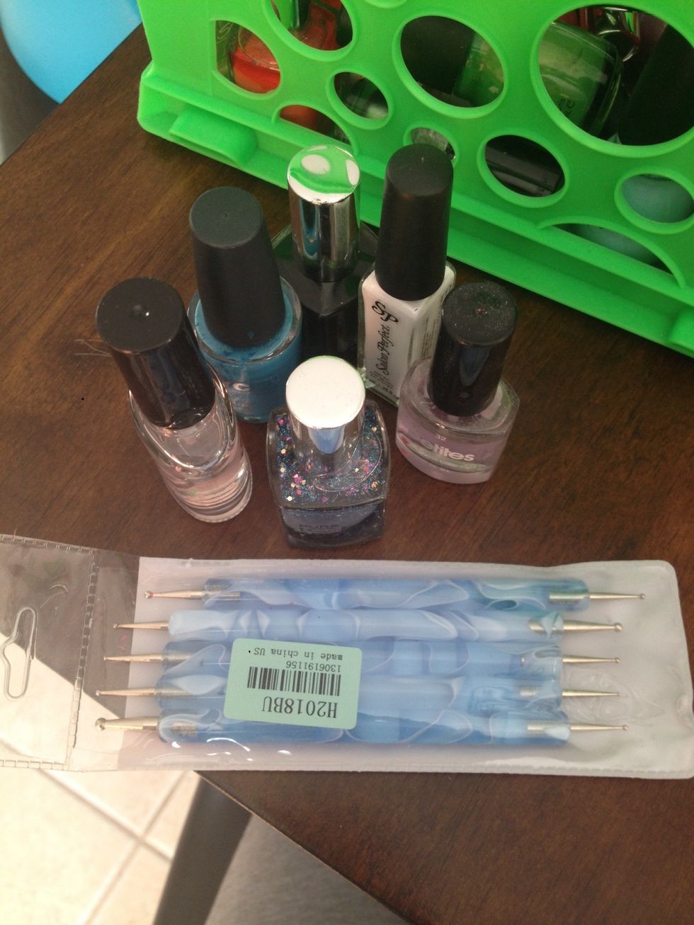 Some of my things...if you do not have a dotting tool, a toothpick works awesome...I got this variety pack off midnight box for like $1...AND they're marble!!!!!!