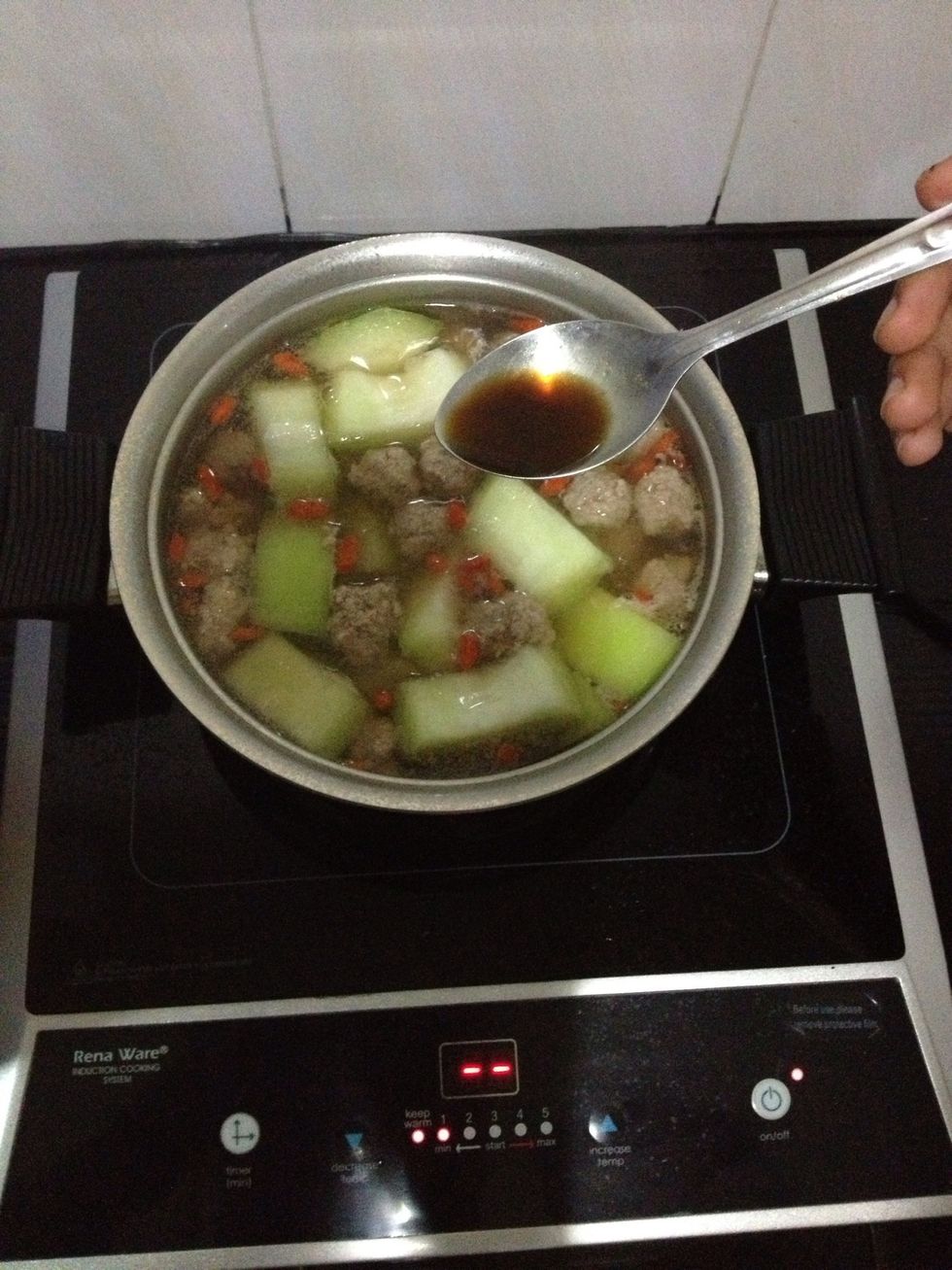 Some of soy sauce, pepper and salt