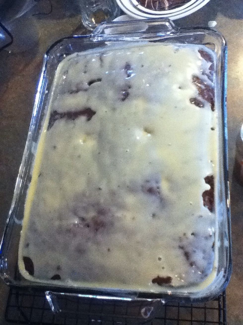 Some of the condensed milk will go to the edges but that's okay.