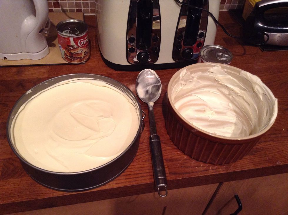 Somehow get the delicious filling out of the bowl with out licking the spoon onto the biscuit base