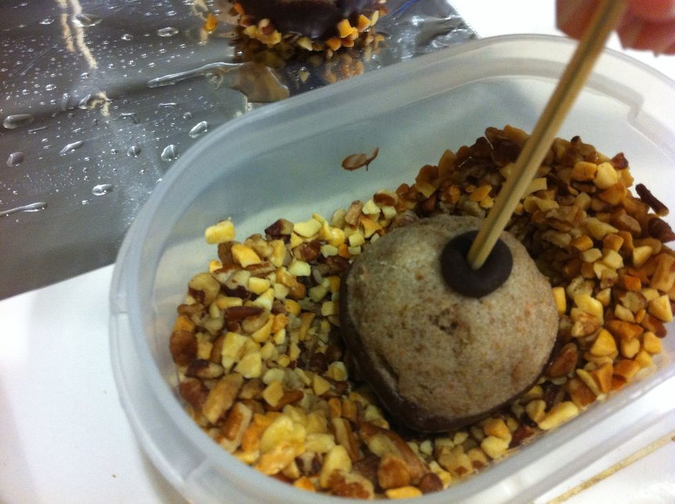 Sometimes I only coat it with half chocolate since some people prefer it this way. Either way, dip or sprinkle it with your choice of toppings.