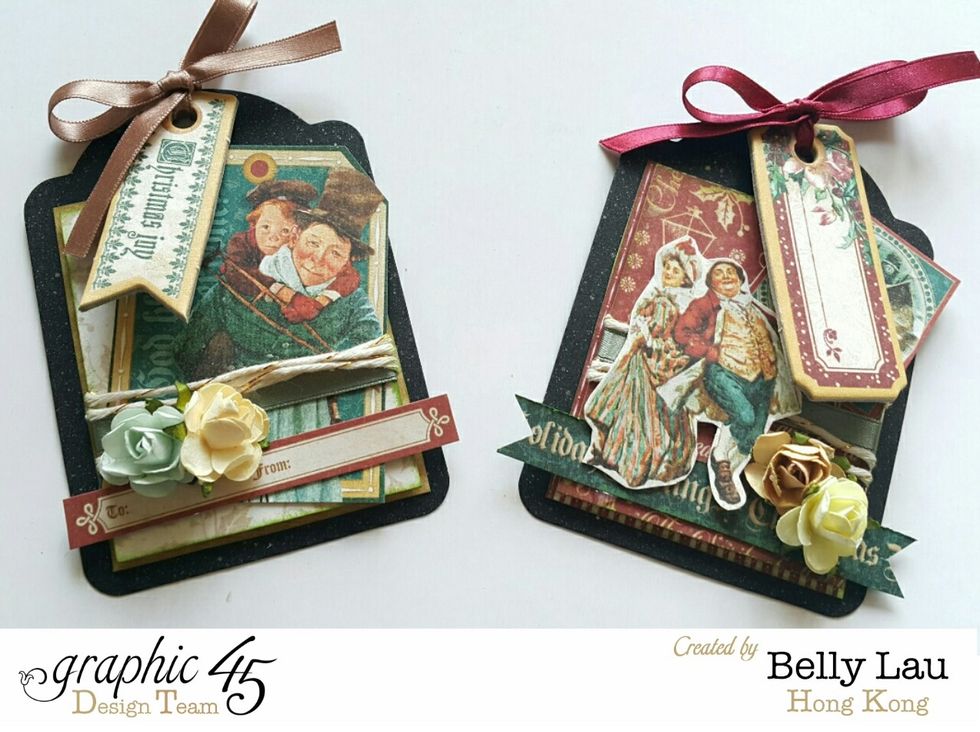 Sometimes you can just simply cut out the tag pattern from the papers and adhere on, this is cute to have the result of tag on tag