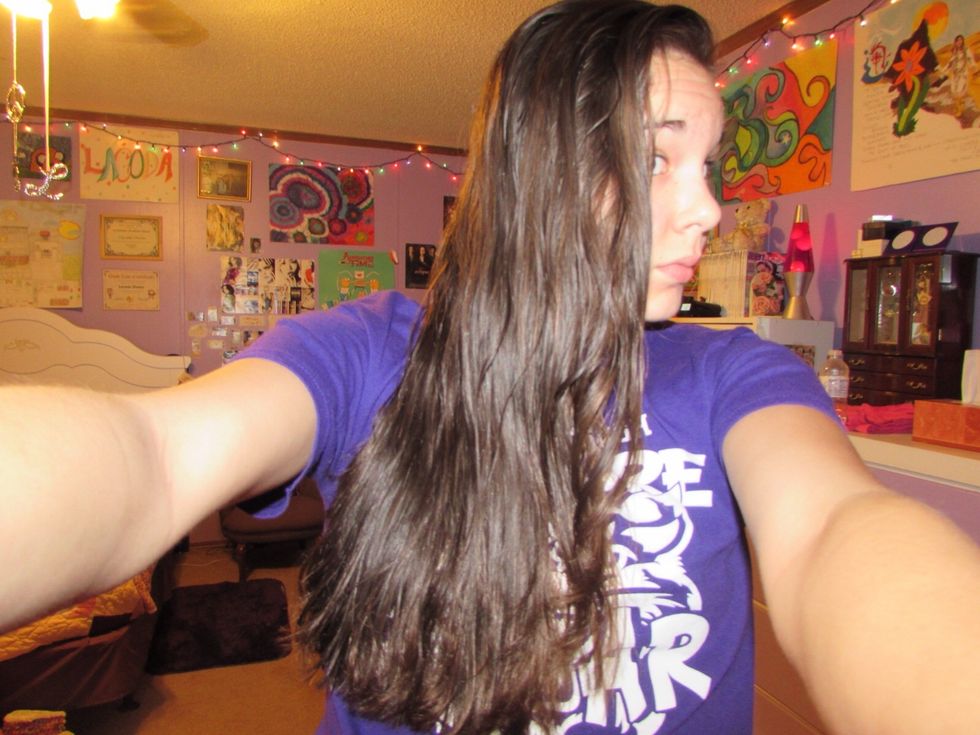 Soo I just took a shower and here's my somewhat damp hair... Haha and this is also a visual for you to know the general length of my hair.