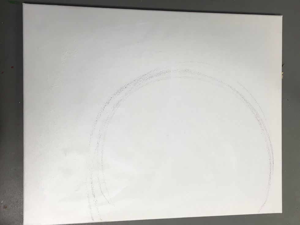 Sorry, all of these photos are sideways, but I can't figure out how to rotate them in Snap guide. The orientation of this painting really doesn't matter. So, to begin, use chalk to draw a circle.
