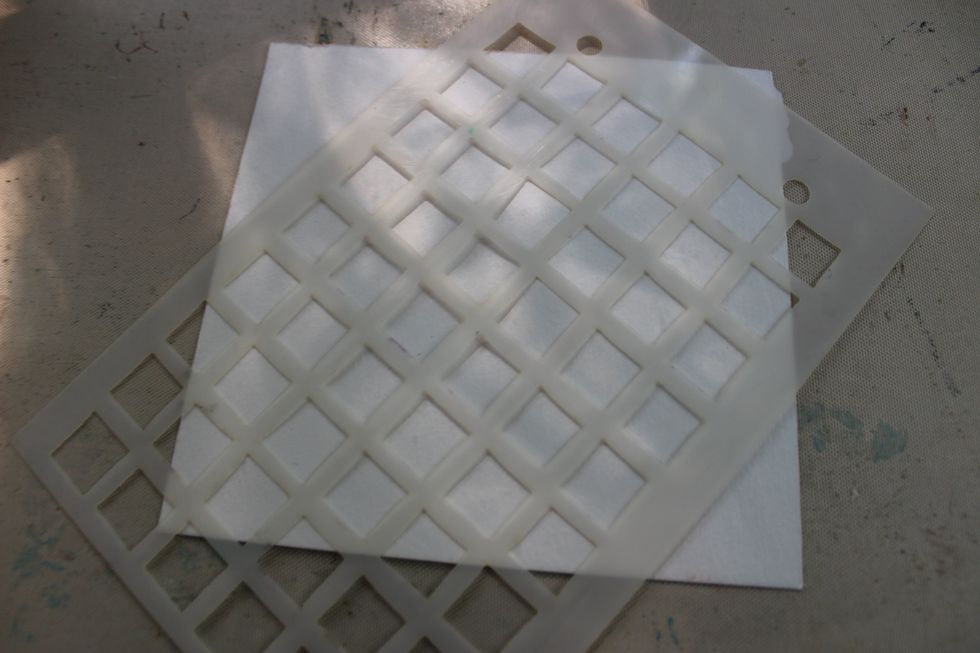 Sorry, I didn't take a photo the actual step. But on a 4x6 piece of paper use a palette knife and apply Velvet in Ash by simply swiping the color over the stencil and then lift stencil off the paper