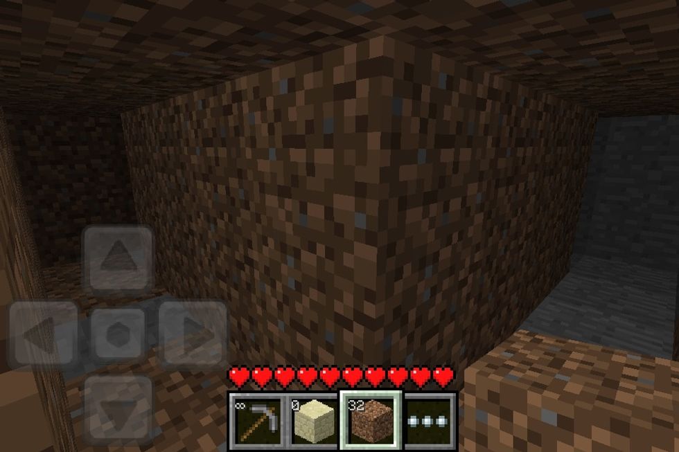 Sorry this is the wrong pic Dig into it until there is one block above you