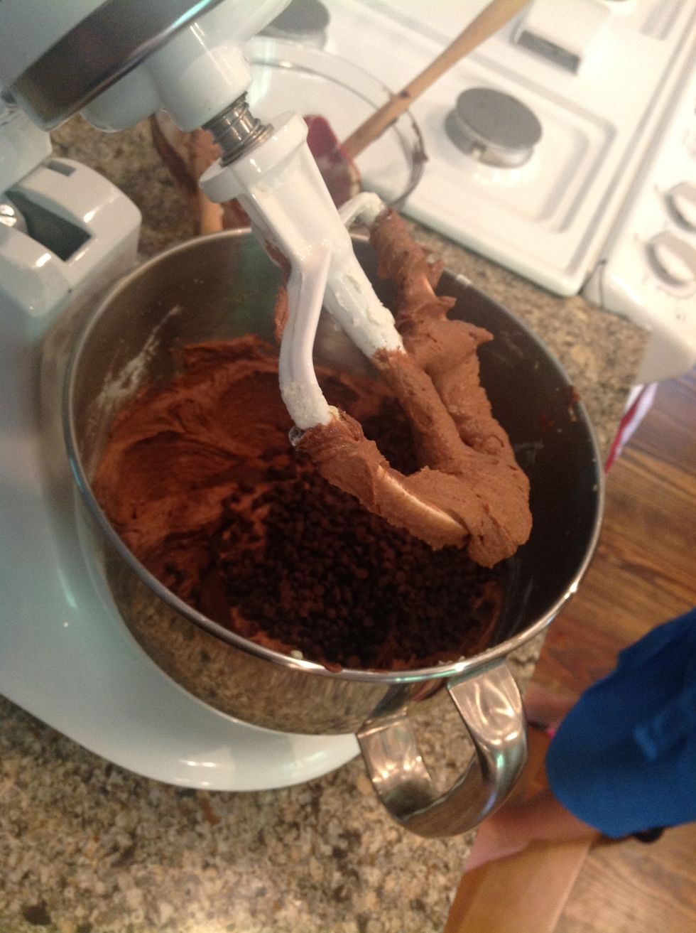 Special ingredient: add half of a bag of mini chocolate chips to the batter and mix in.
