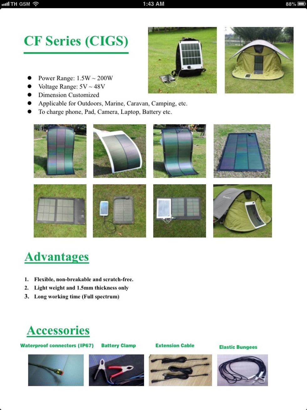Specification of Rollable & Flexible CIGS Solar Panel
