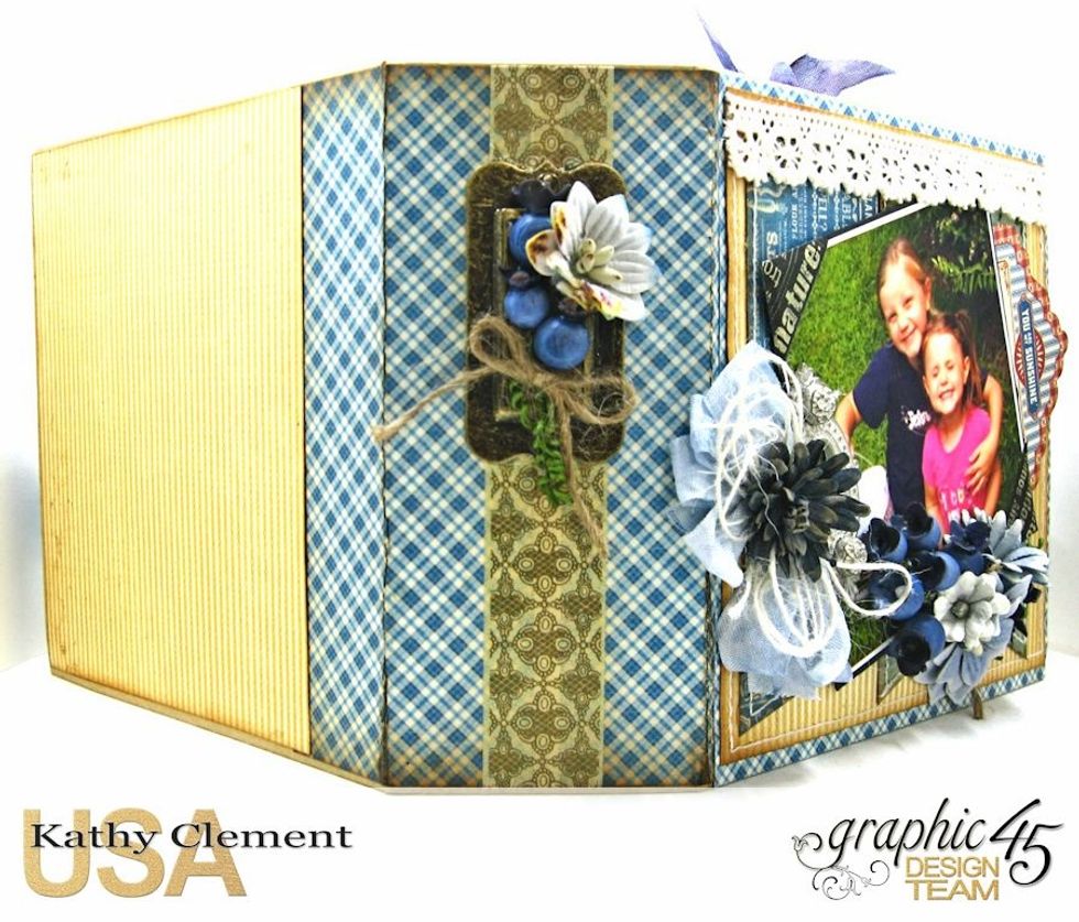 Spine: Cut 2 3" x 5 7/8" pieces of paper. Slip edge beneath metal label tag. Crease edges. Glue in place. Cover gap in center with washi tape, trim with kraft knife. Glue back cover. Embellish.