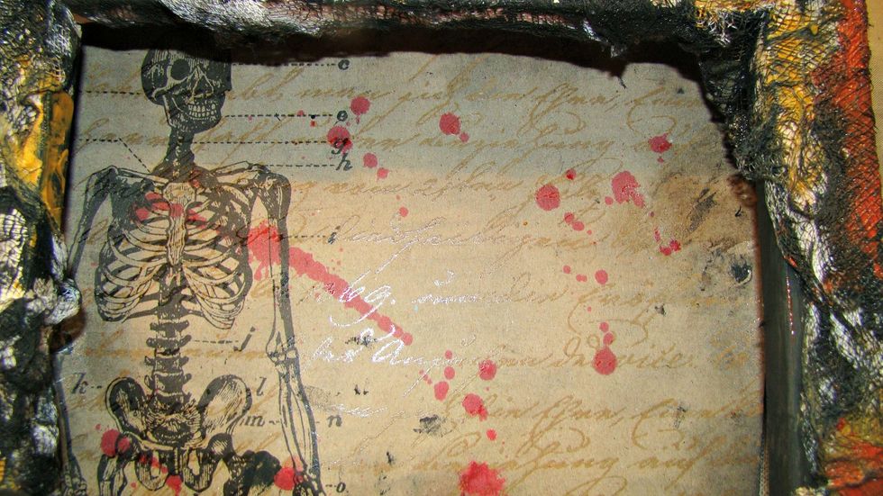 Splatter AA's Minx Ink in Indulgence to back drop cardstock.