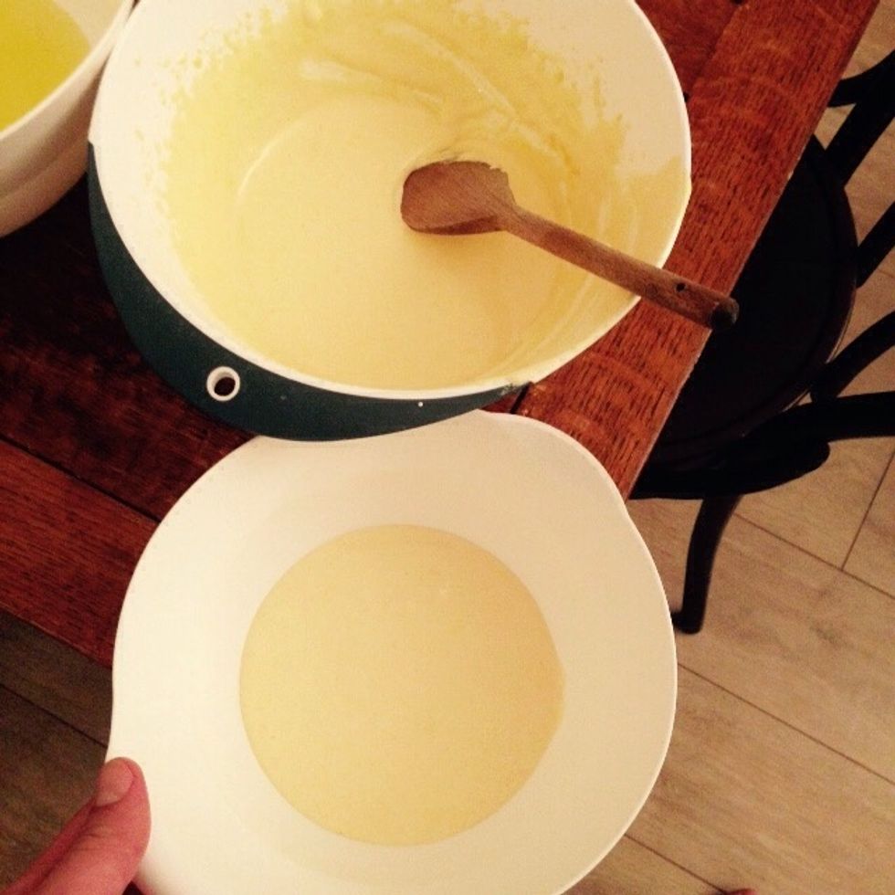 Split it in two by pouring half into a third bowl