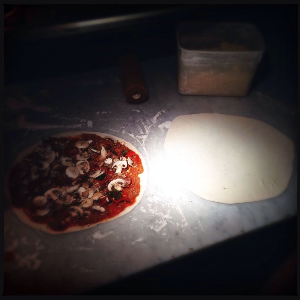 Split the dough in 1/2 and roll very thin